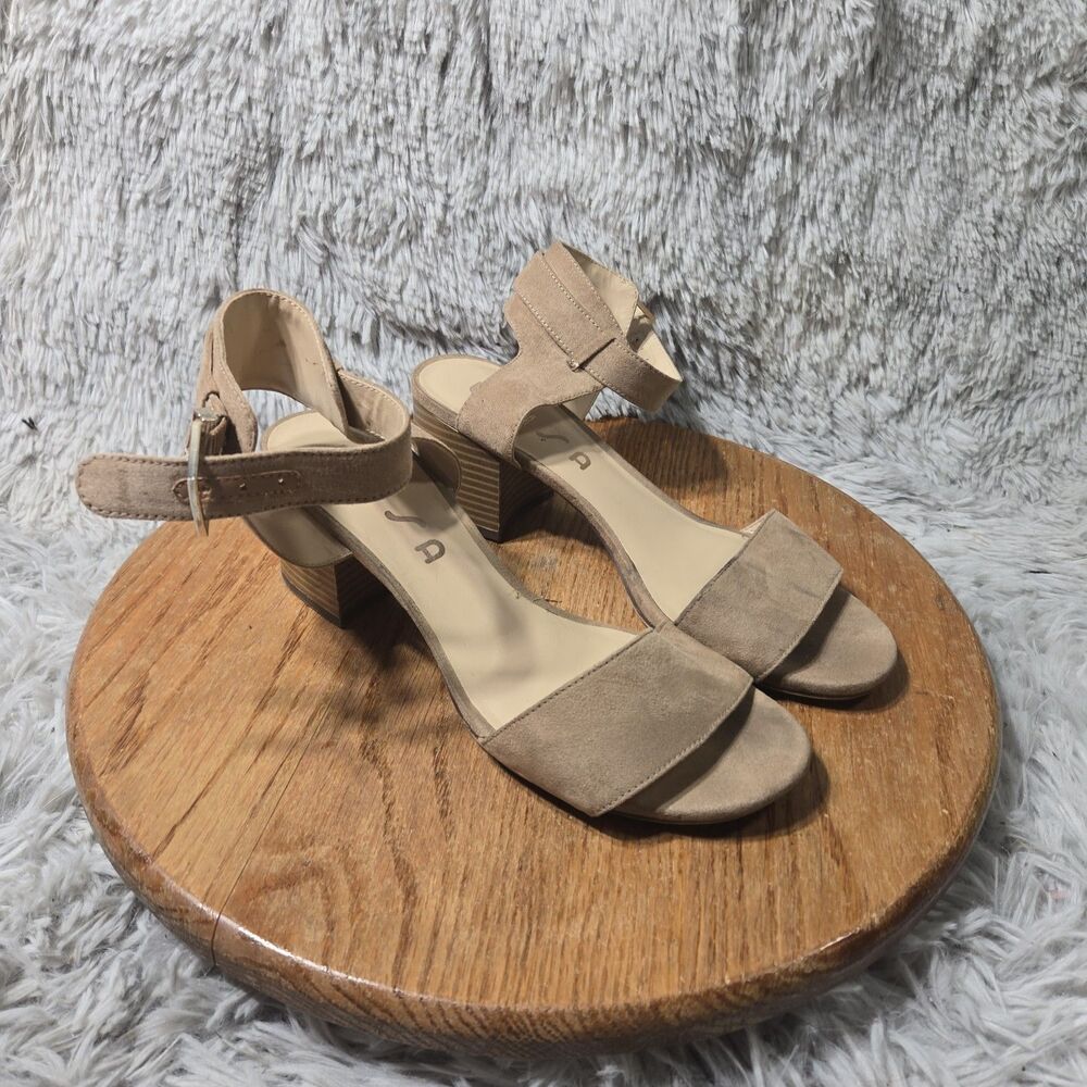 Unisa Tan Nude Summer Sandals Women Sz 8.5M Block Heel Strappy Ankle Band Heels